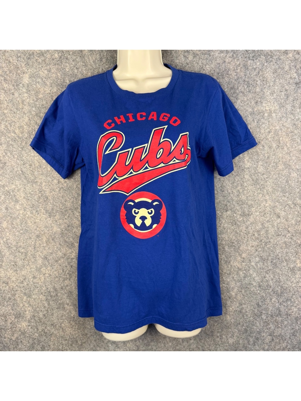 Majestic Chicago Cubs T Shirt Royal Blue Red White Women Size Small 779